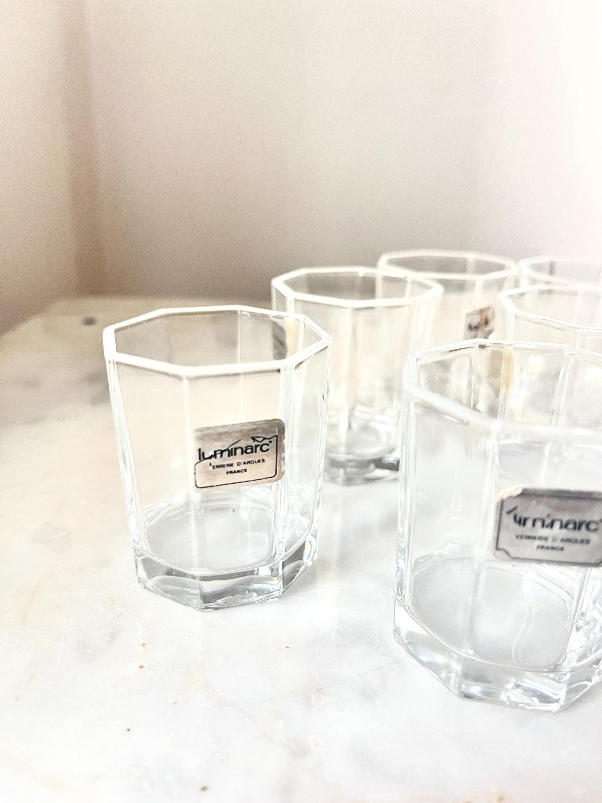 Set of 6 Hexagonal Shot Glasses by Luminarc, France, 1980s
