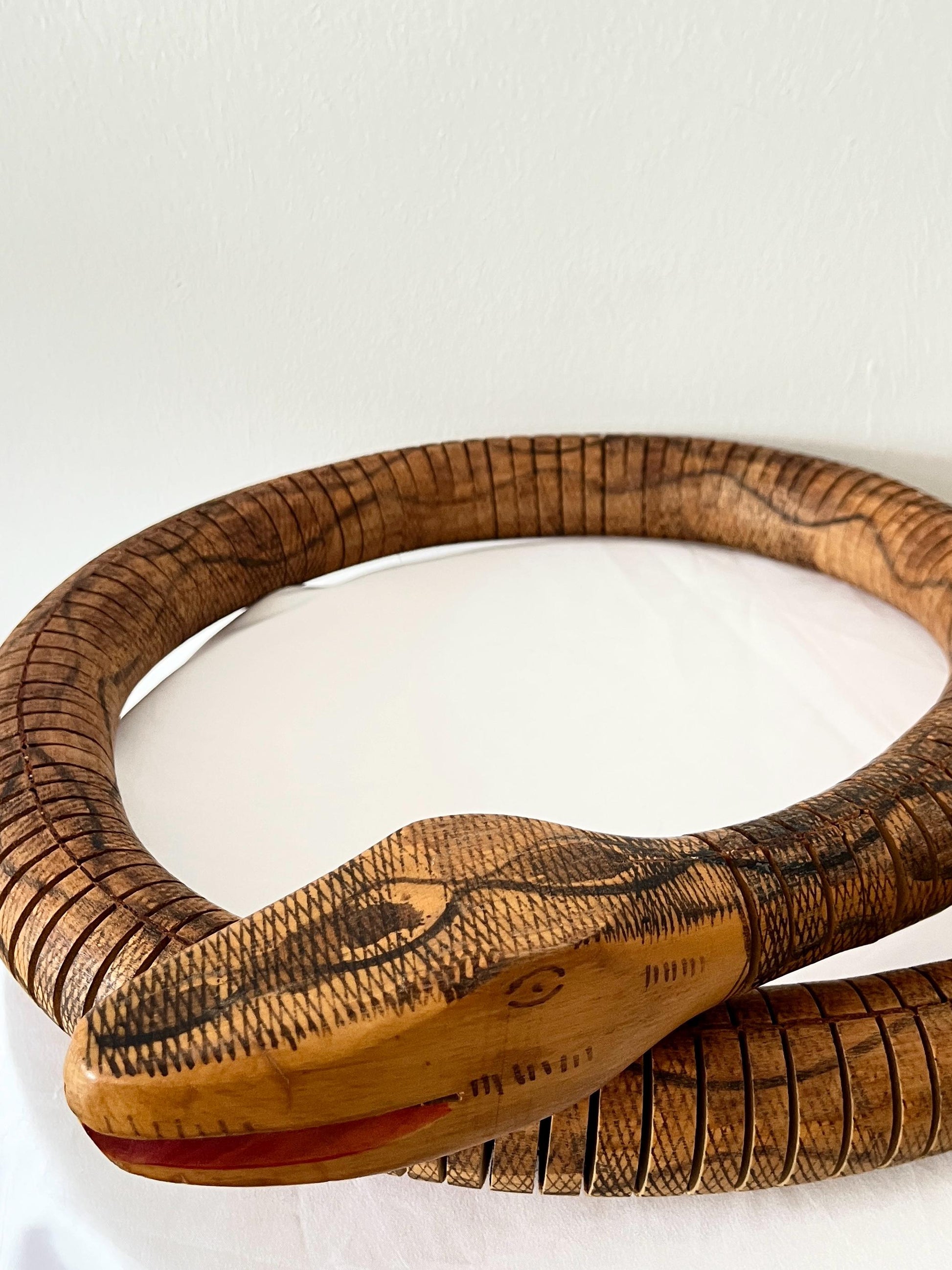 Articulated Hand-Carved Wooden Snake Sculpture, Folk Art, 1980s