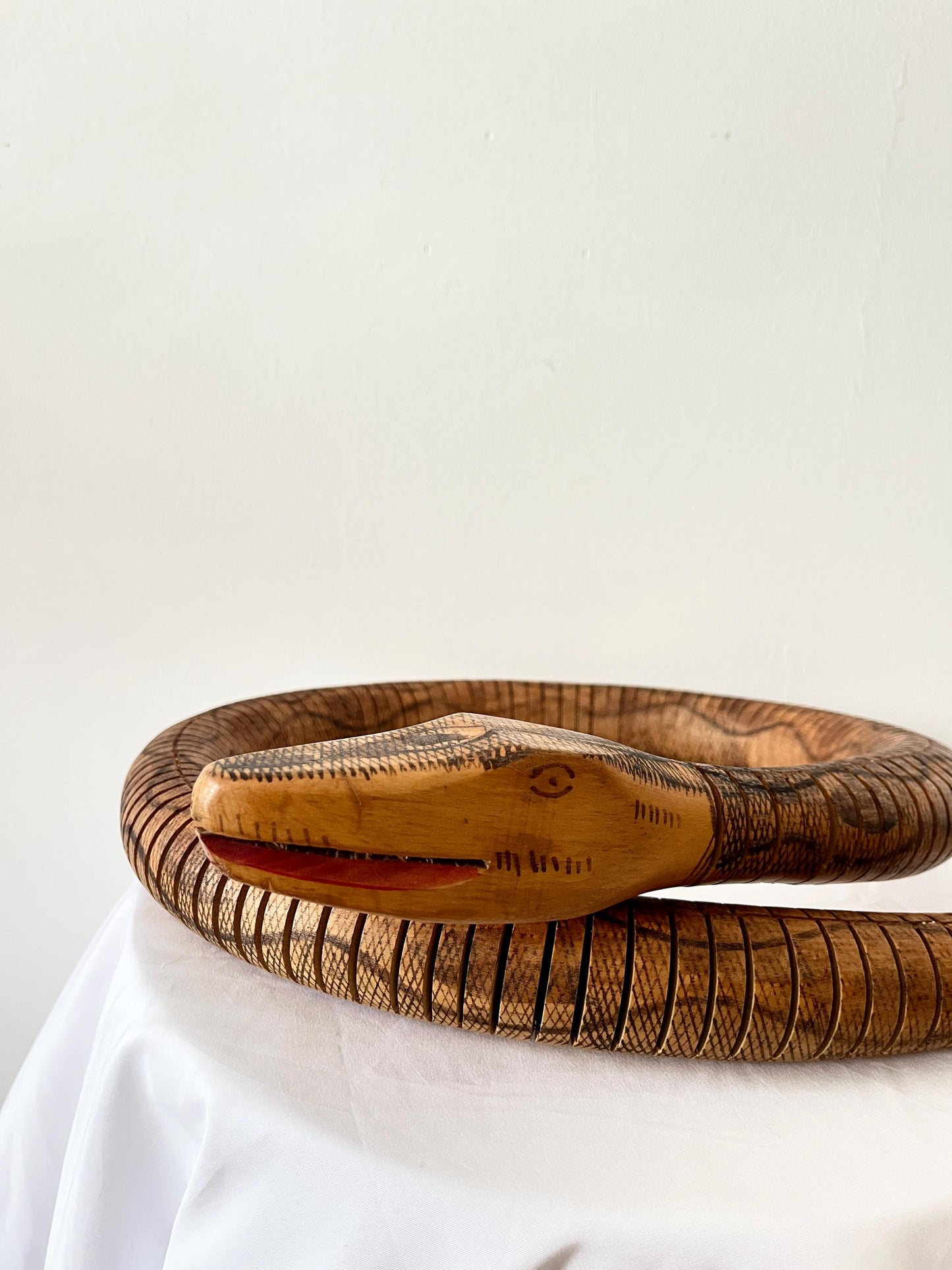 Articulated Hand-Carved Wooden Snake Sculpture, Folk Art, 1980s
