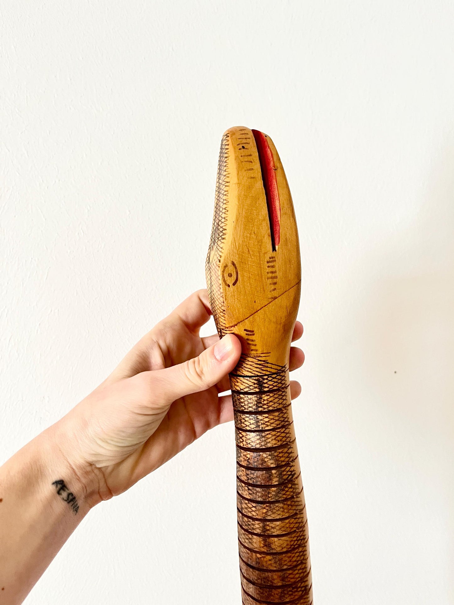 Articulated Hand-Carved Wooden Snake Sculpture, Folk Art, 1980s