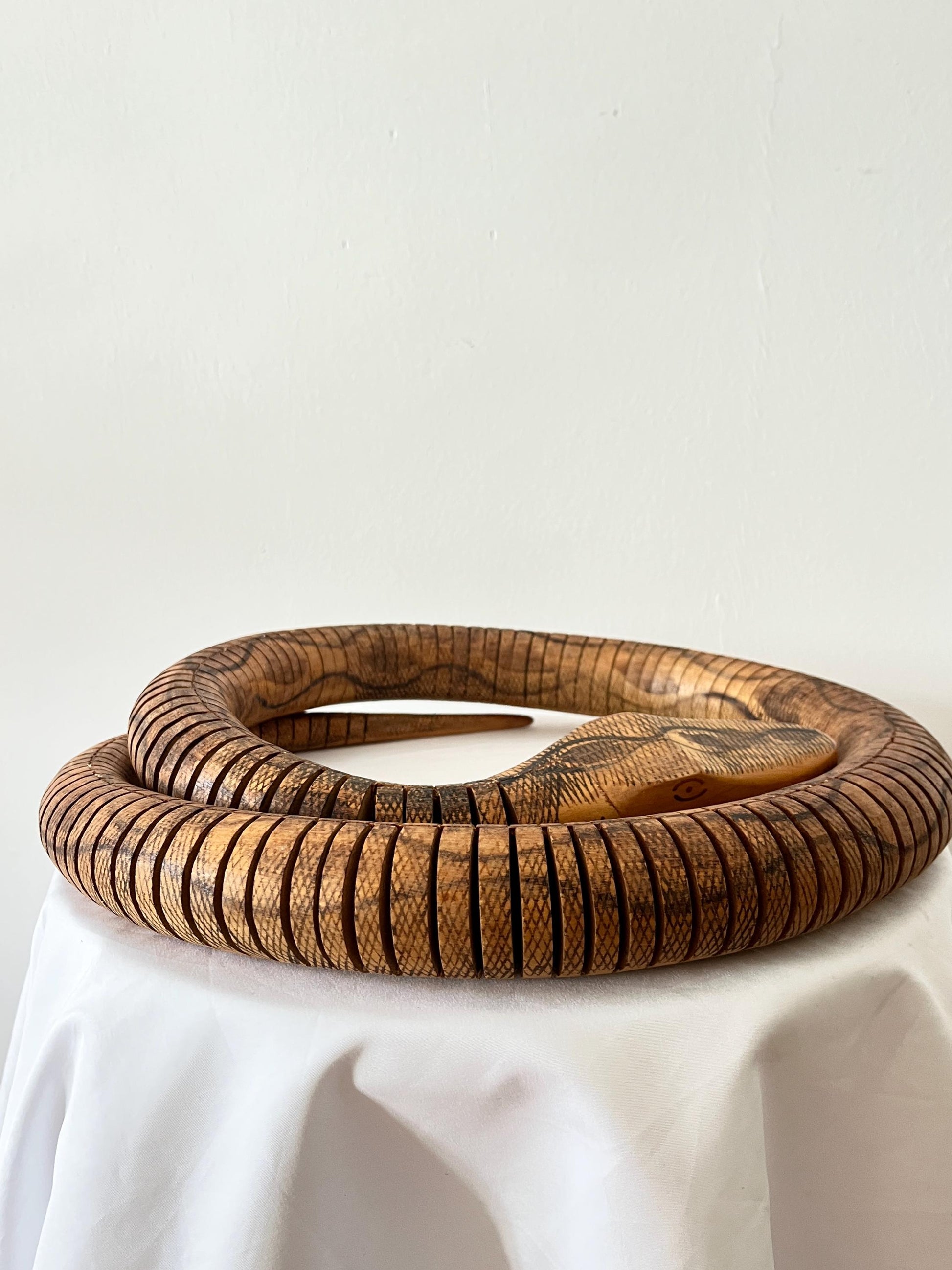 Articulated Hand-Carved Wooden Snake Sculpture, Folk Art, 1980s