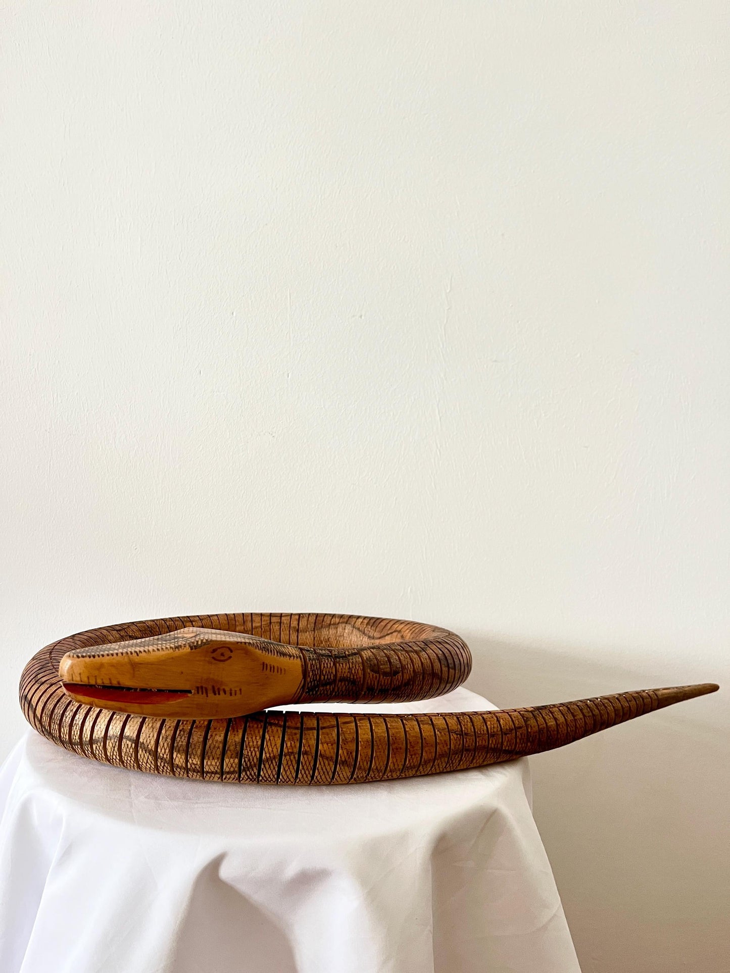Articulated Hand-Carved Wooden Snake Sculpture, Folk Art, 1980s