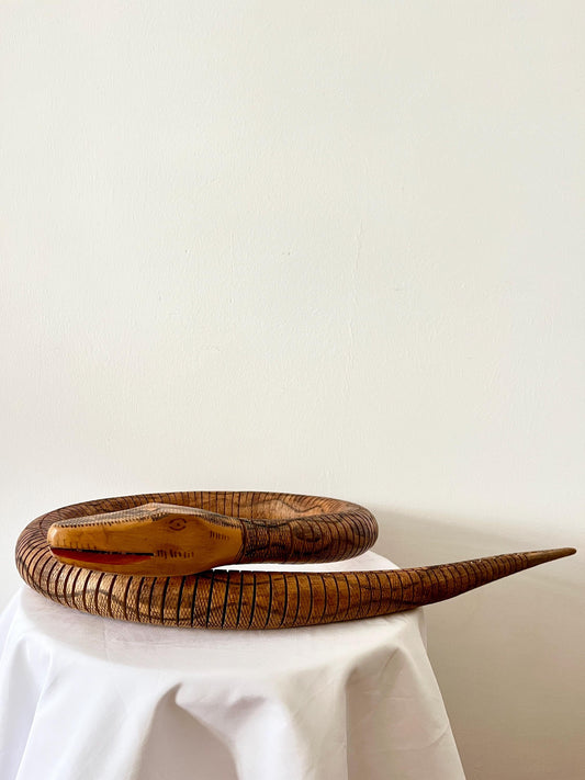 Articulated Hand-Carved Wooden Snake Sculpture, Folk Art, 1980s