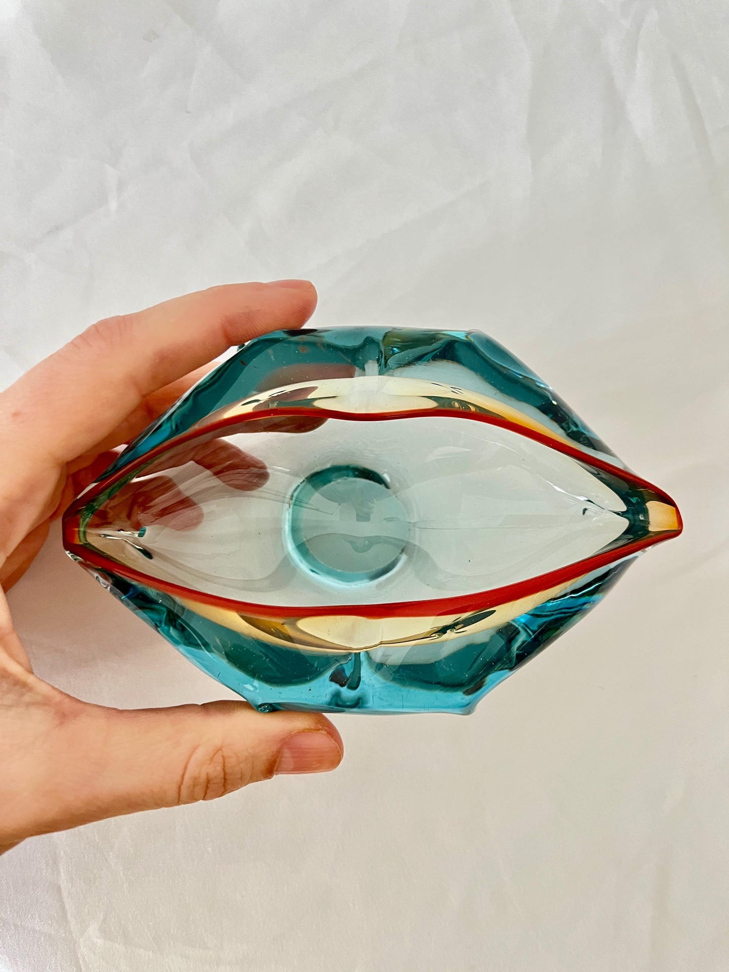 Sommerso Art Glass Bowl, Mouth-Shaped, 1970s