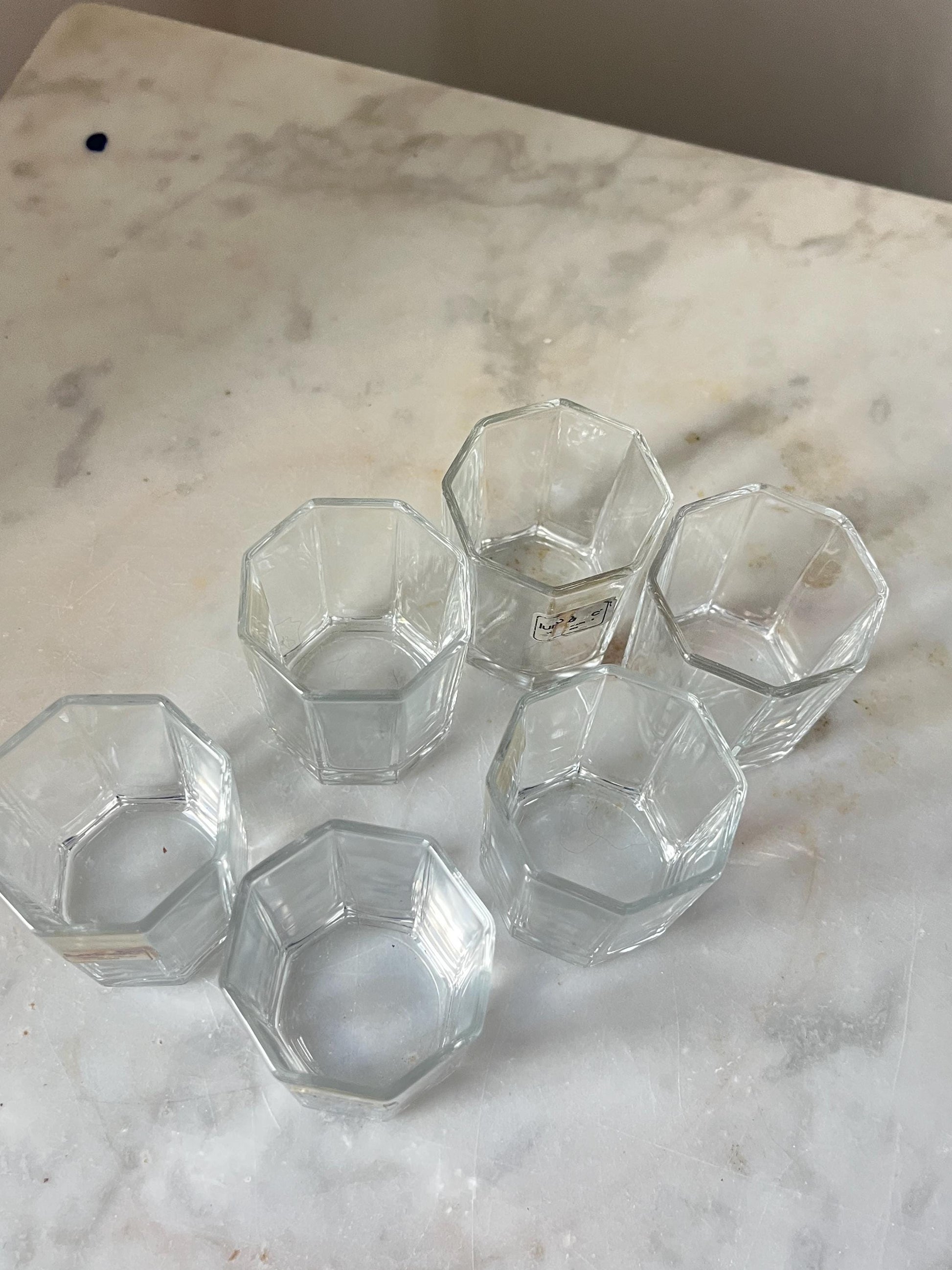 Set of 6 Hexagonal Shot Glasses by Luminarc, France, 1980s