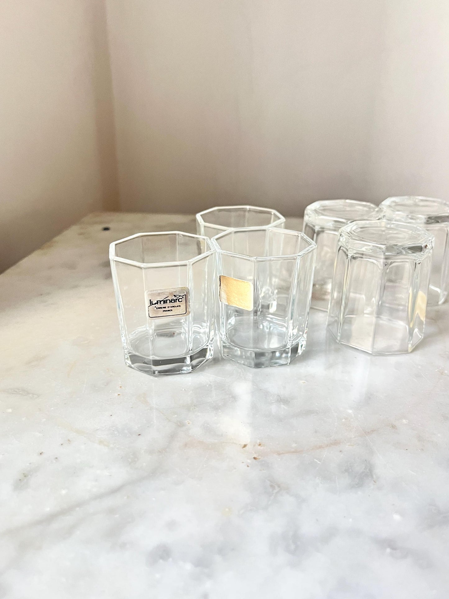 Set of 6 Hexagonal Shot Glasses by Luminarc, France, 1980s