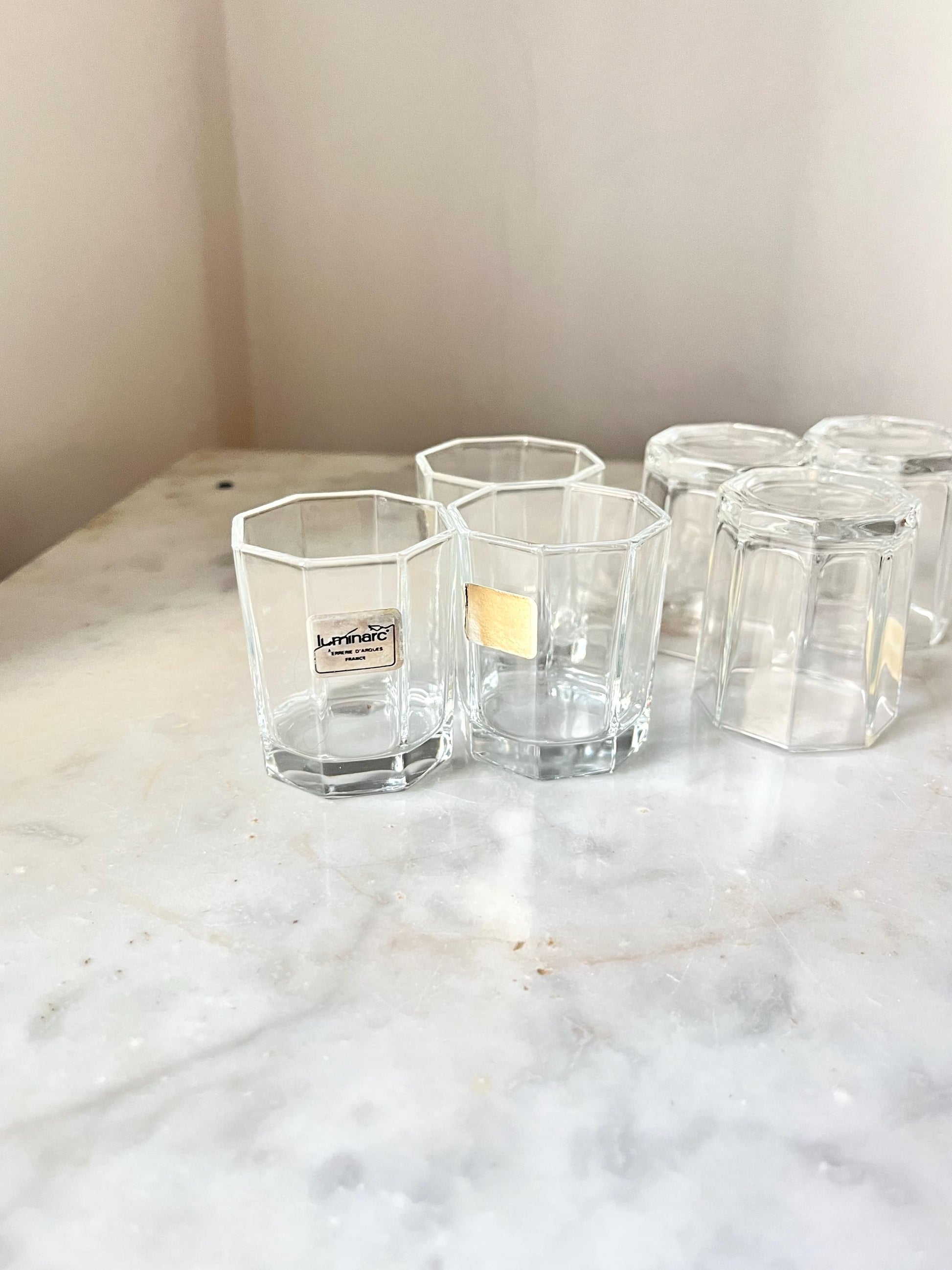 Set of 6 Hexagonal Shot Glasses by Luminarc, France, 1980s