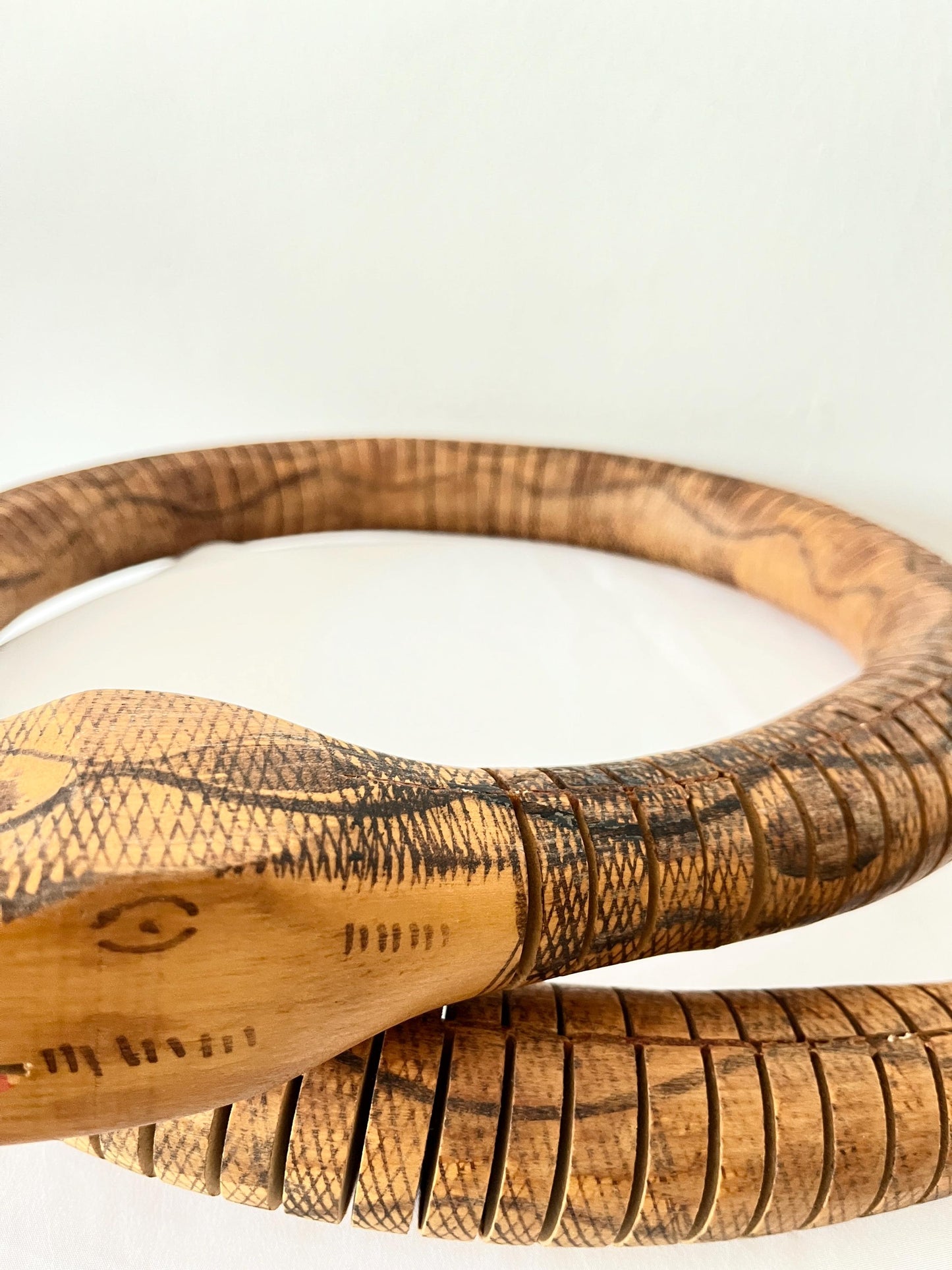Articulated Hand-Carved Wooden Snake Sculpture, Folk Art, 1980s