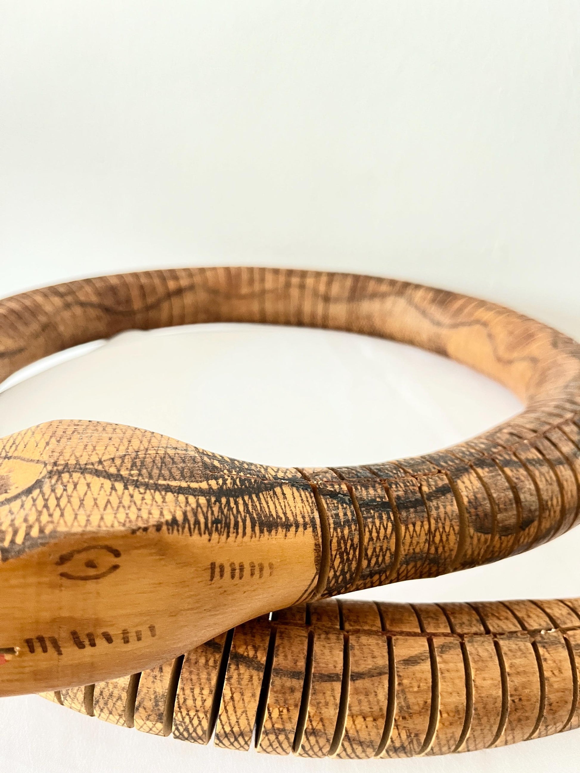 Articulated Hand-Carved Wooden Snake Sculpture, Folk Art, 1980s