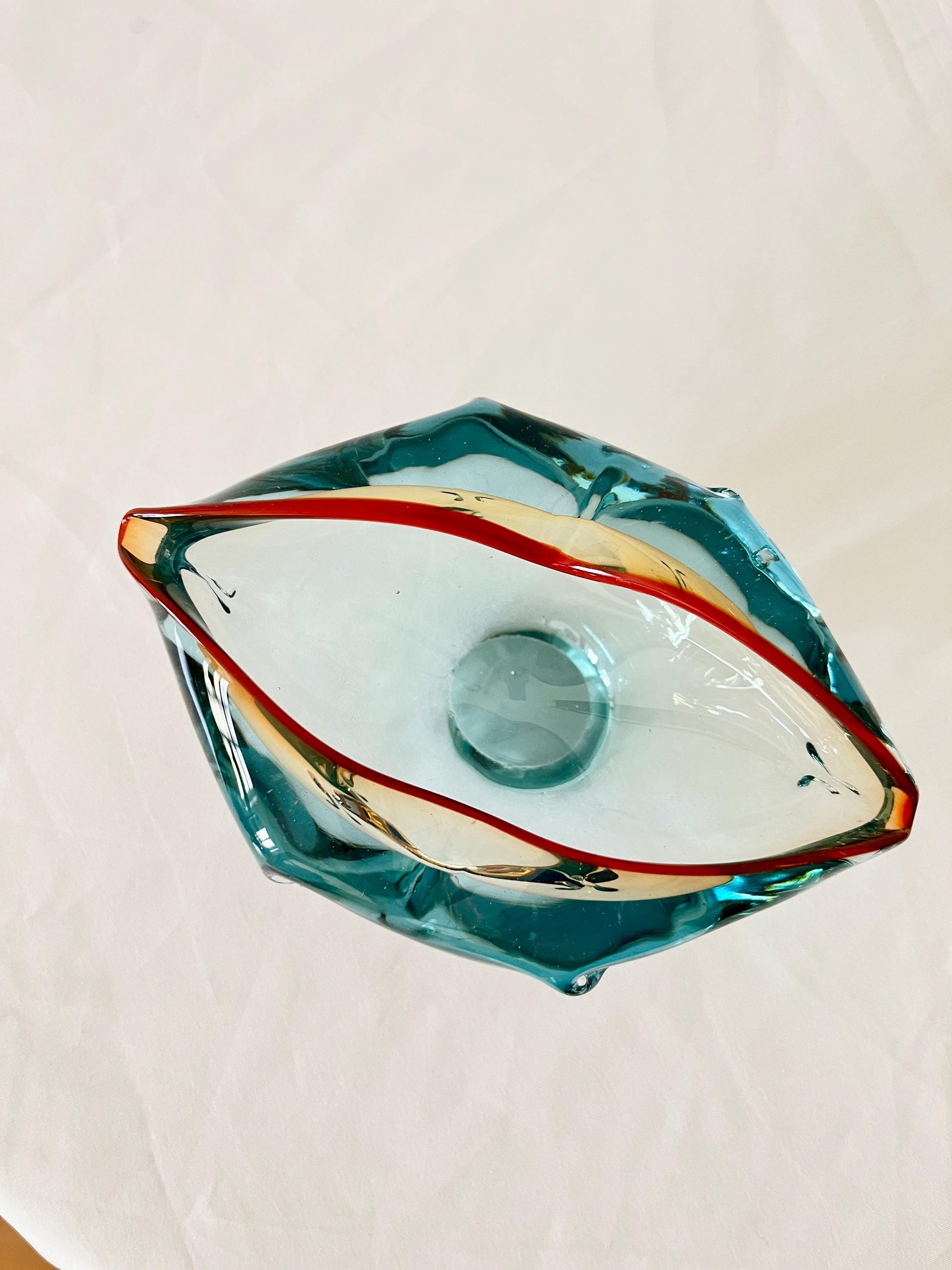 Sommerso Art Glass Bowl, Mouth-Shaped, 1970s