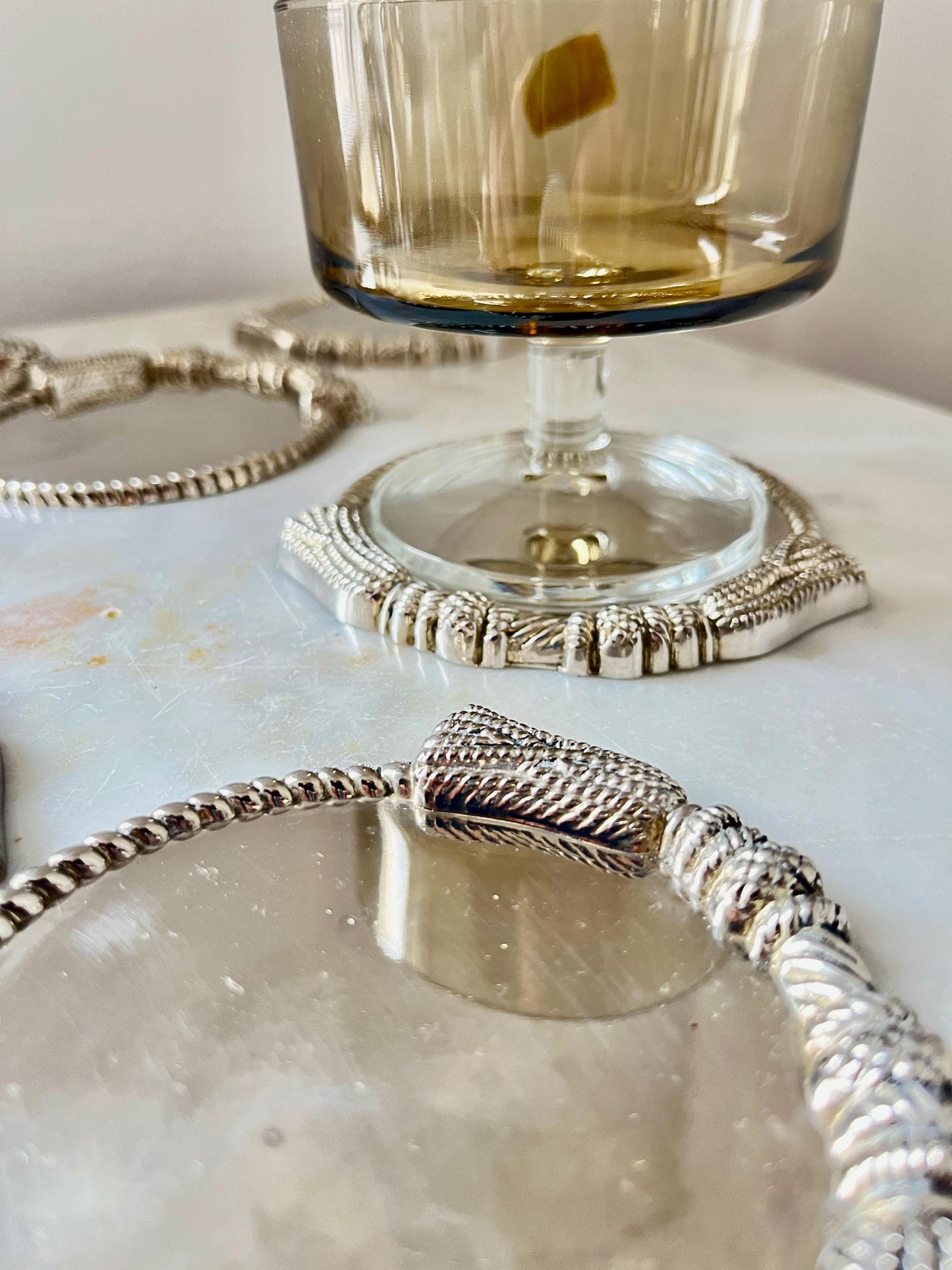 Set of 7 Silver-Plated Coasters, Rope Edge, 1960s
