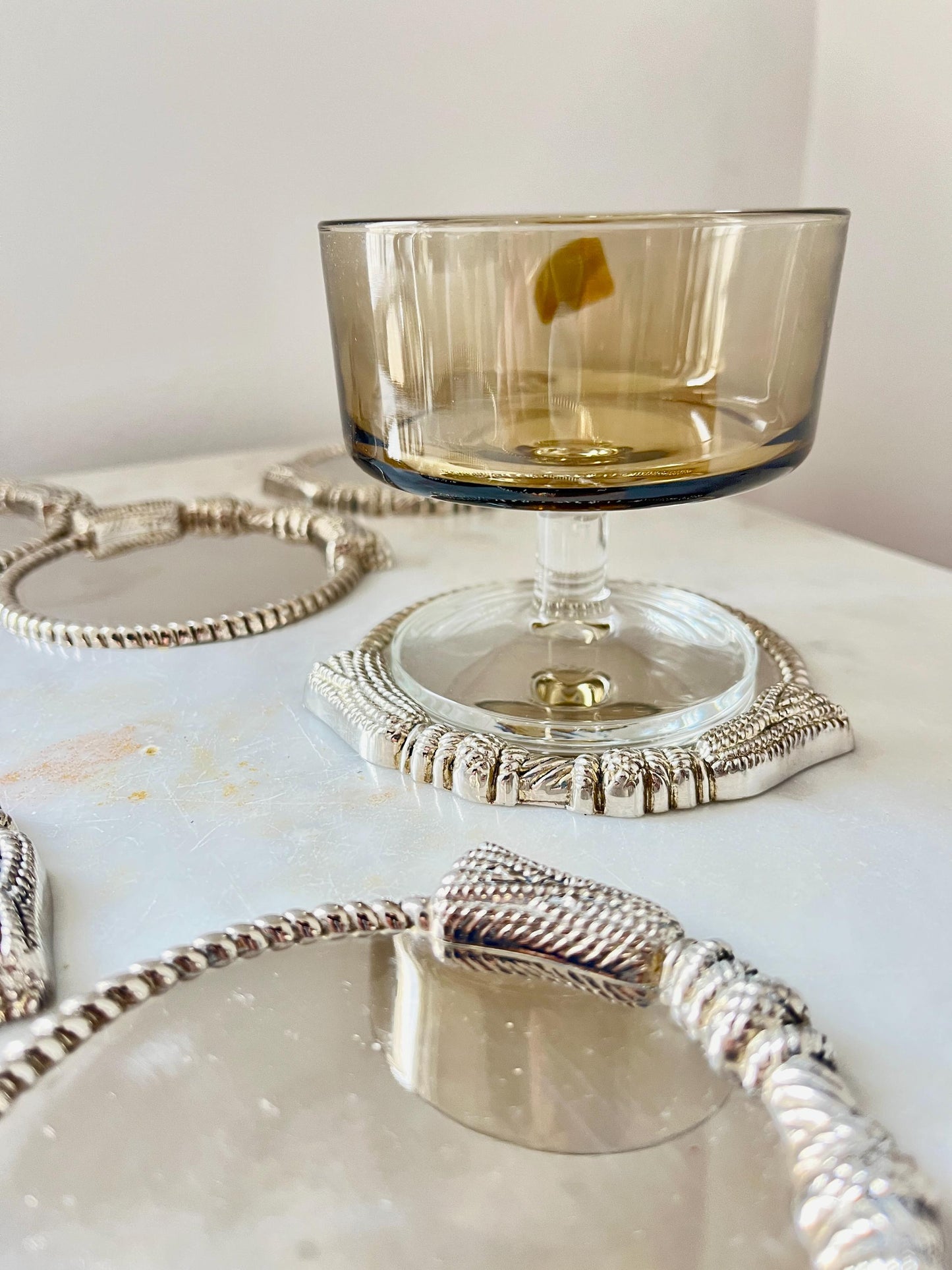 Set of 7 Silver-Plated Coasters, Rope Edge, 1960s