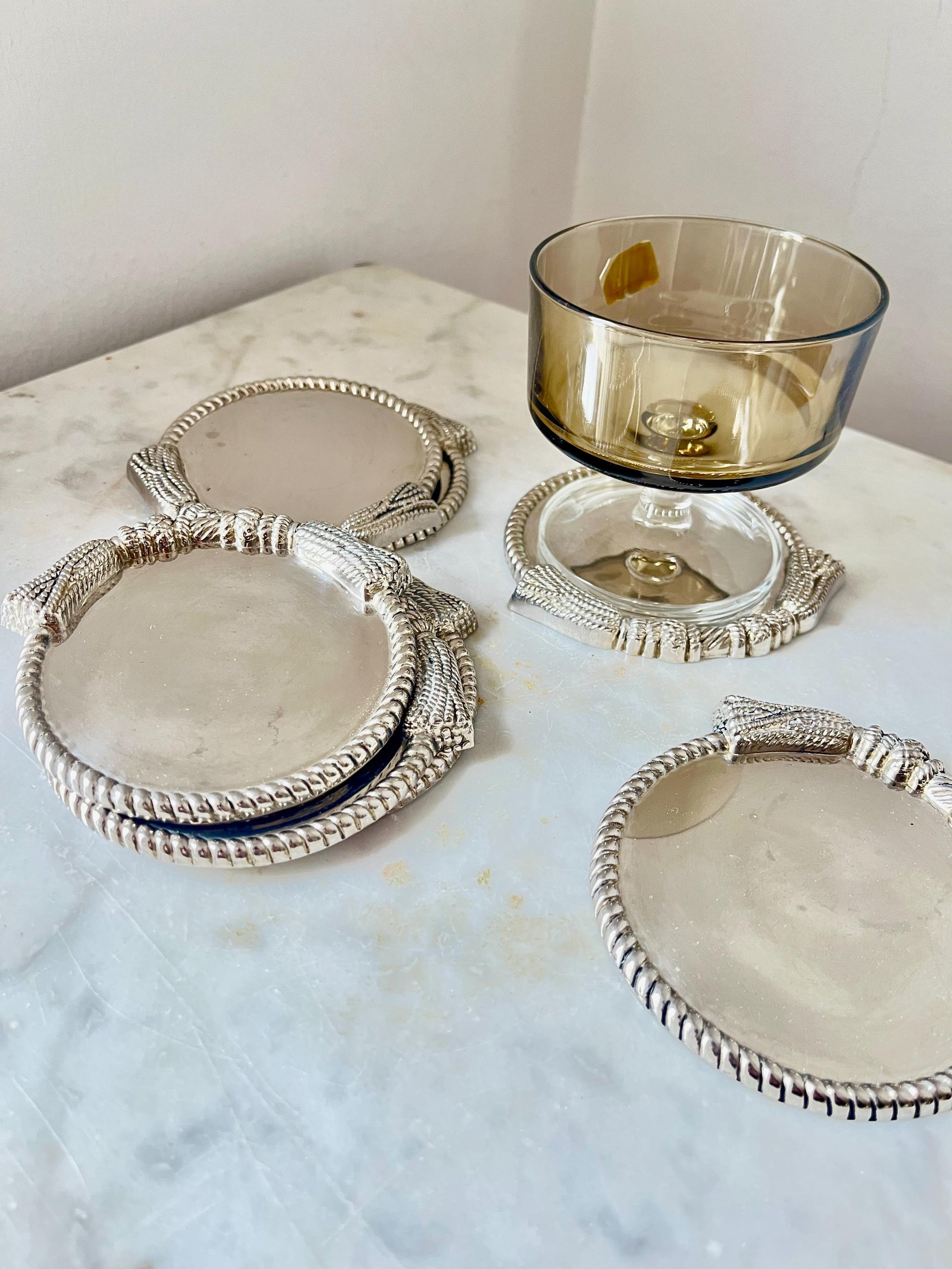 Set of 7 Silver-Plated Coasters, Rope Edge, 1960s