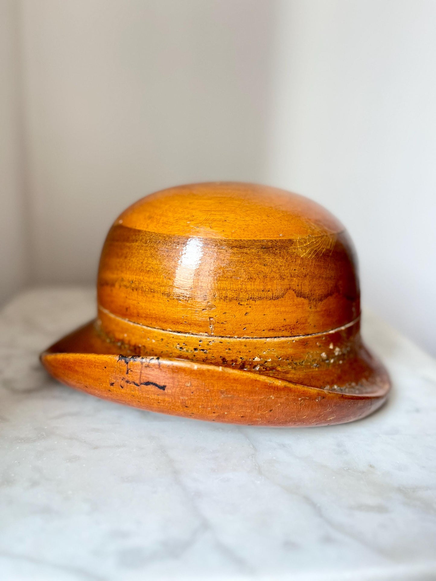 Wooden Bowler Hat Block Mould, Millinery Tool, Early 20th Century