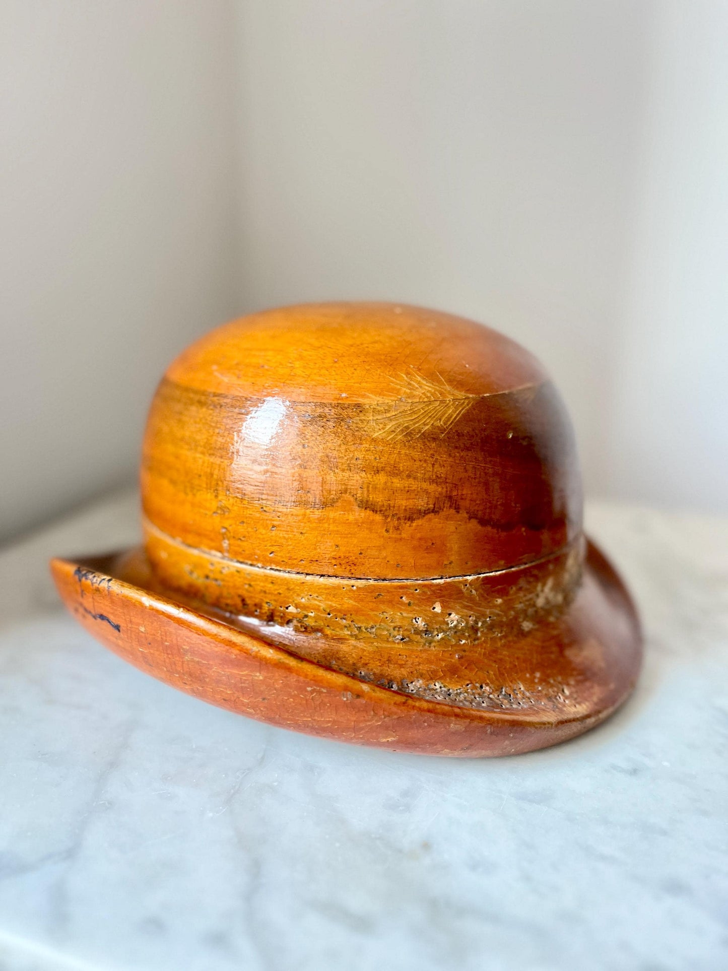 Wooden Bowler Hat Block Mould, Millinery Tool, Early 20th Century