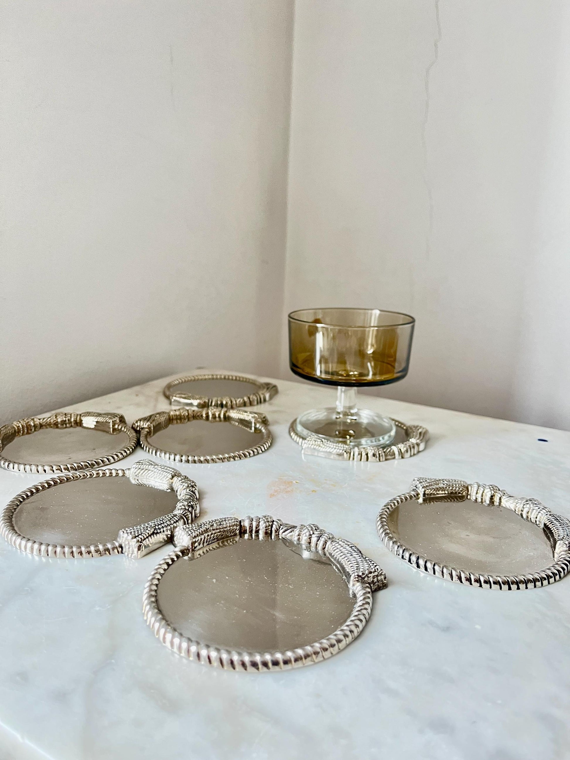 Set of 7 Silver-Plated Coasters, Rope Edge, 1960s