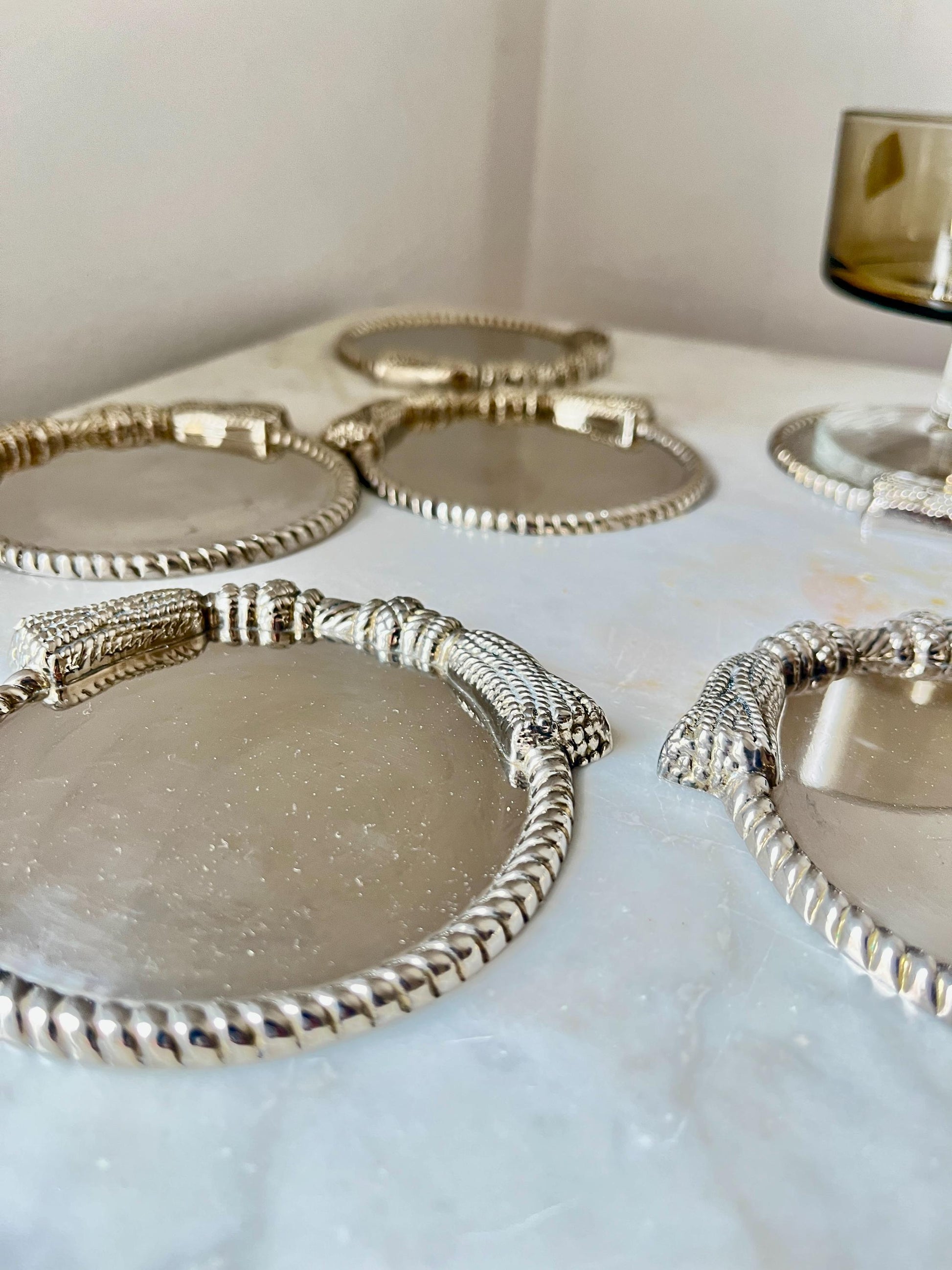 Set of 7 Silver-Plated Coasters, Rope Edge, 1960s