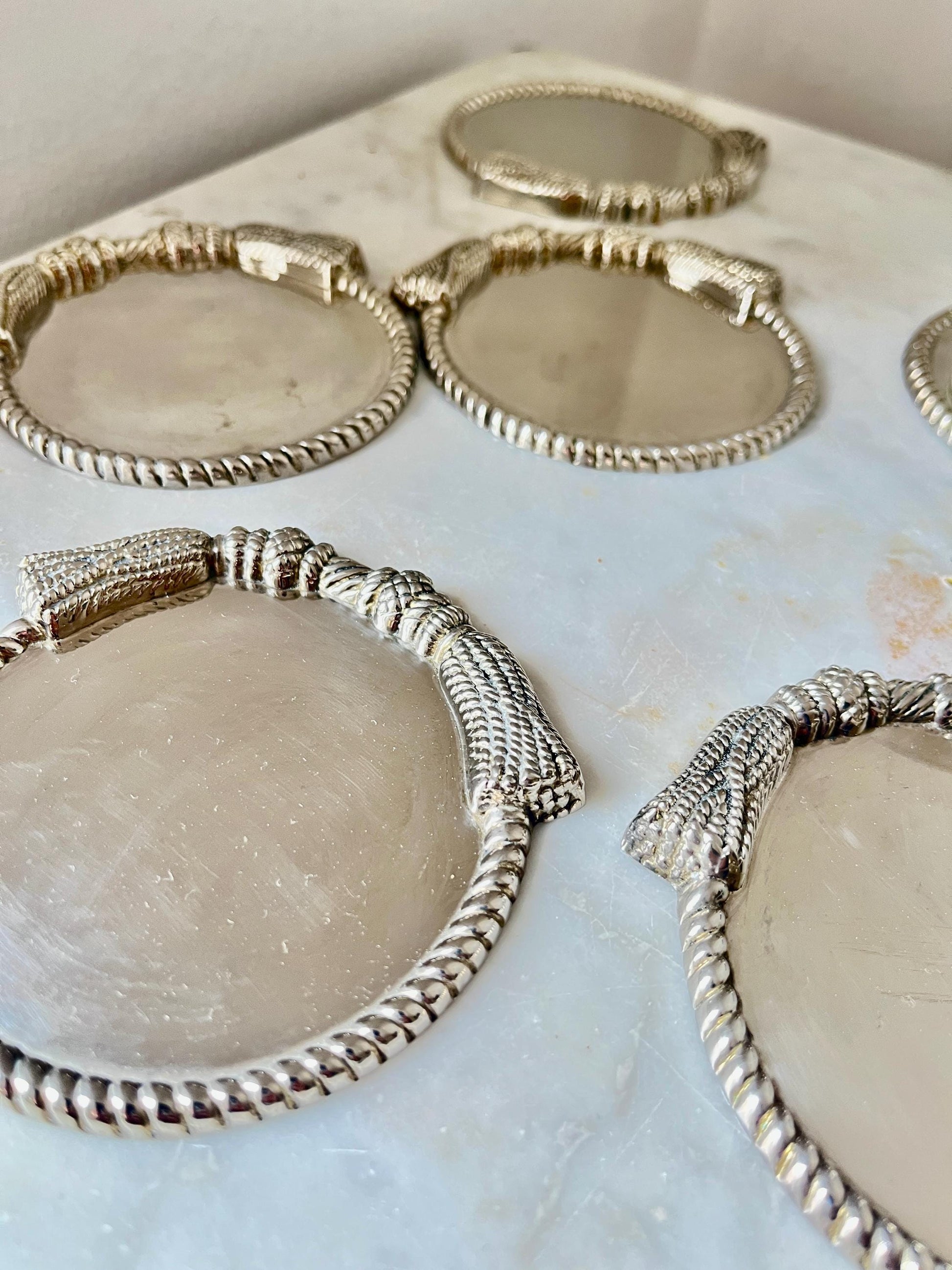 Set of 7 Silver-Plated Coasters, Rope Edge, 1960s