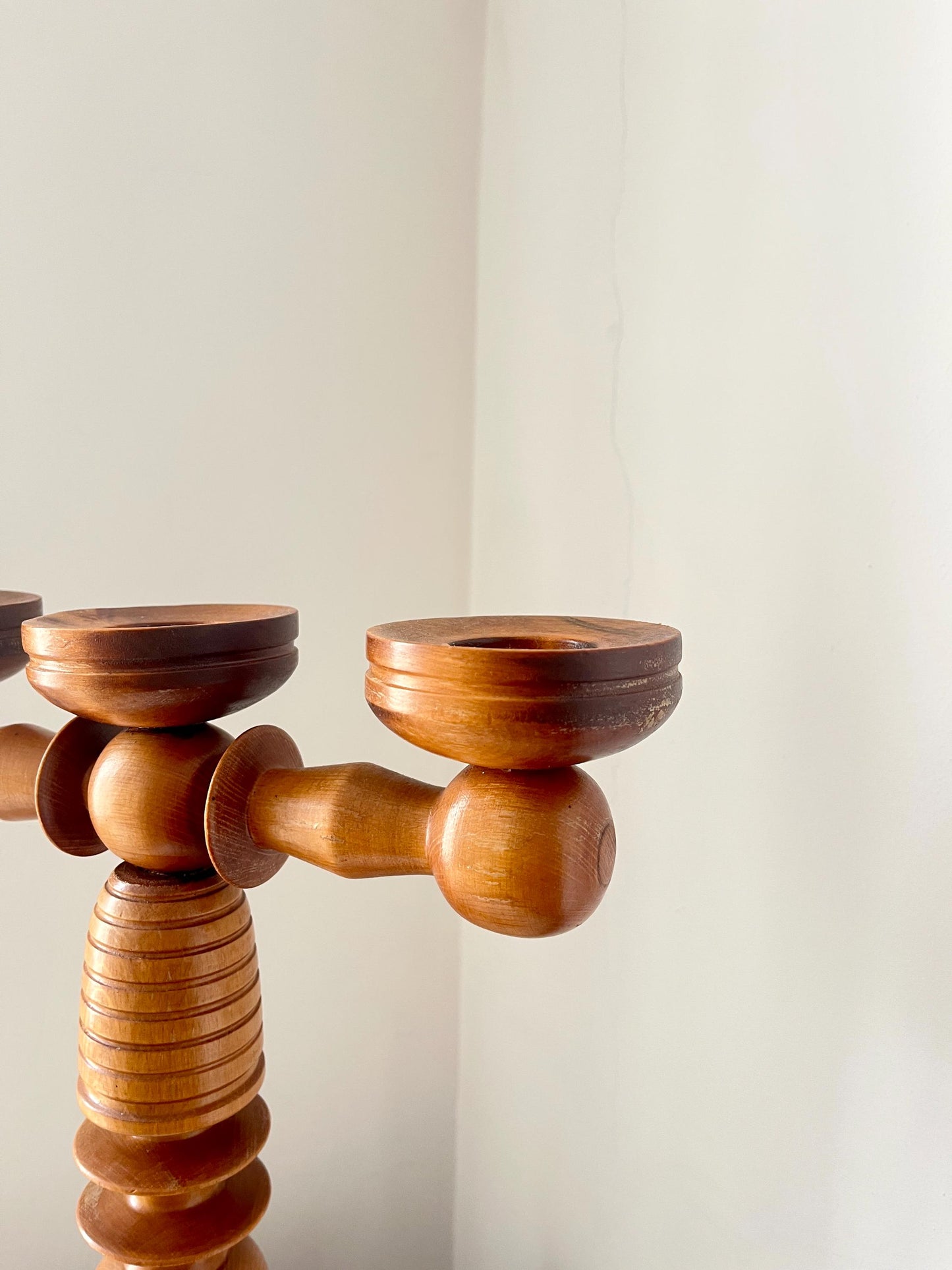 Scandinavian Three-Arm Wooden Candle Holder, Sweden, 1960s