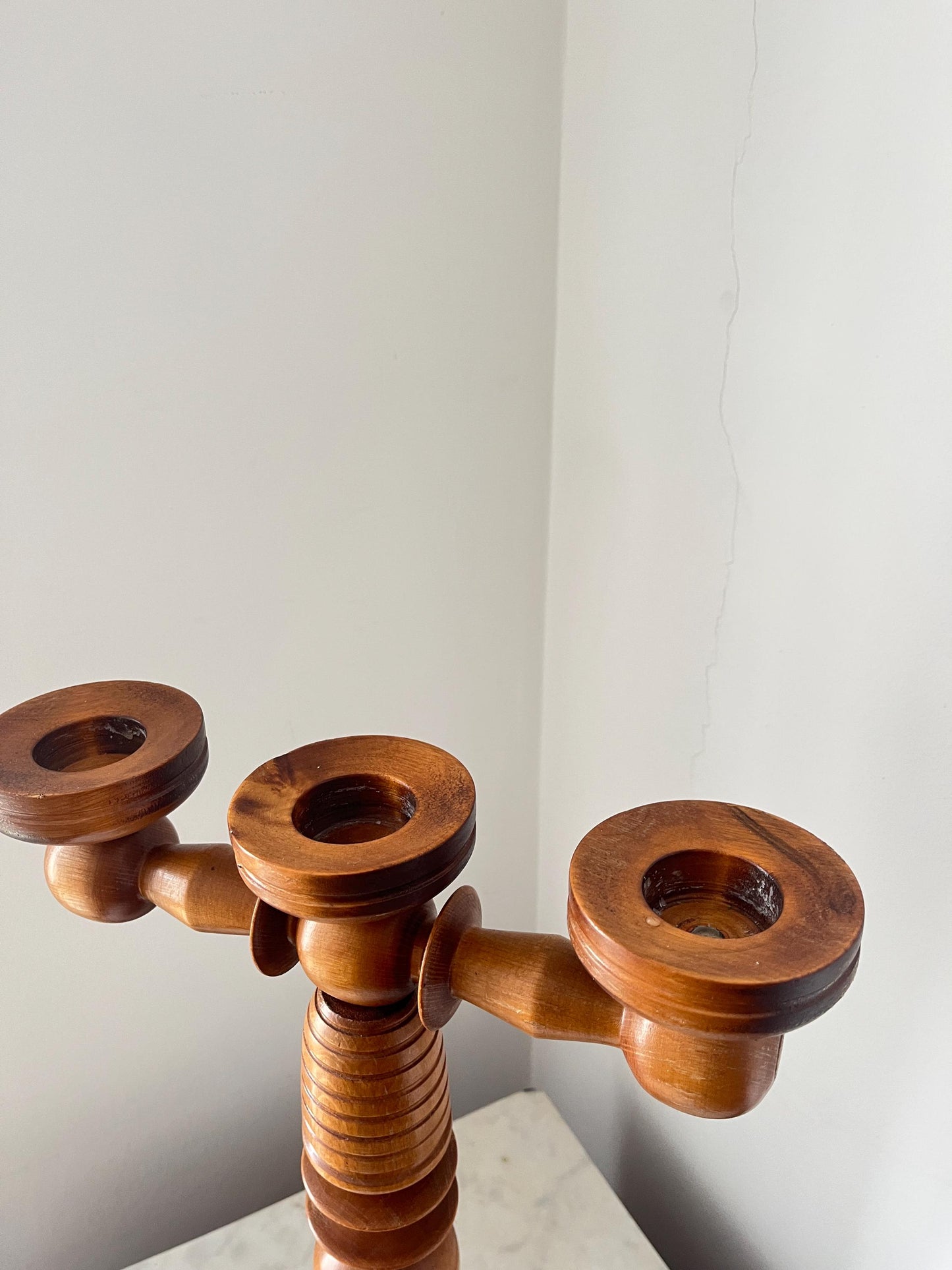 Scandinavian Three-Arm Wooden Candle Holder, Sweden, 1960s