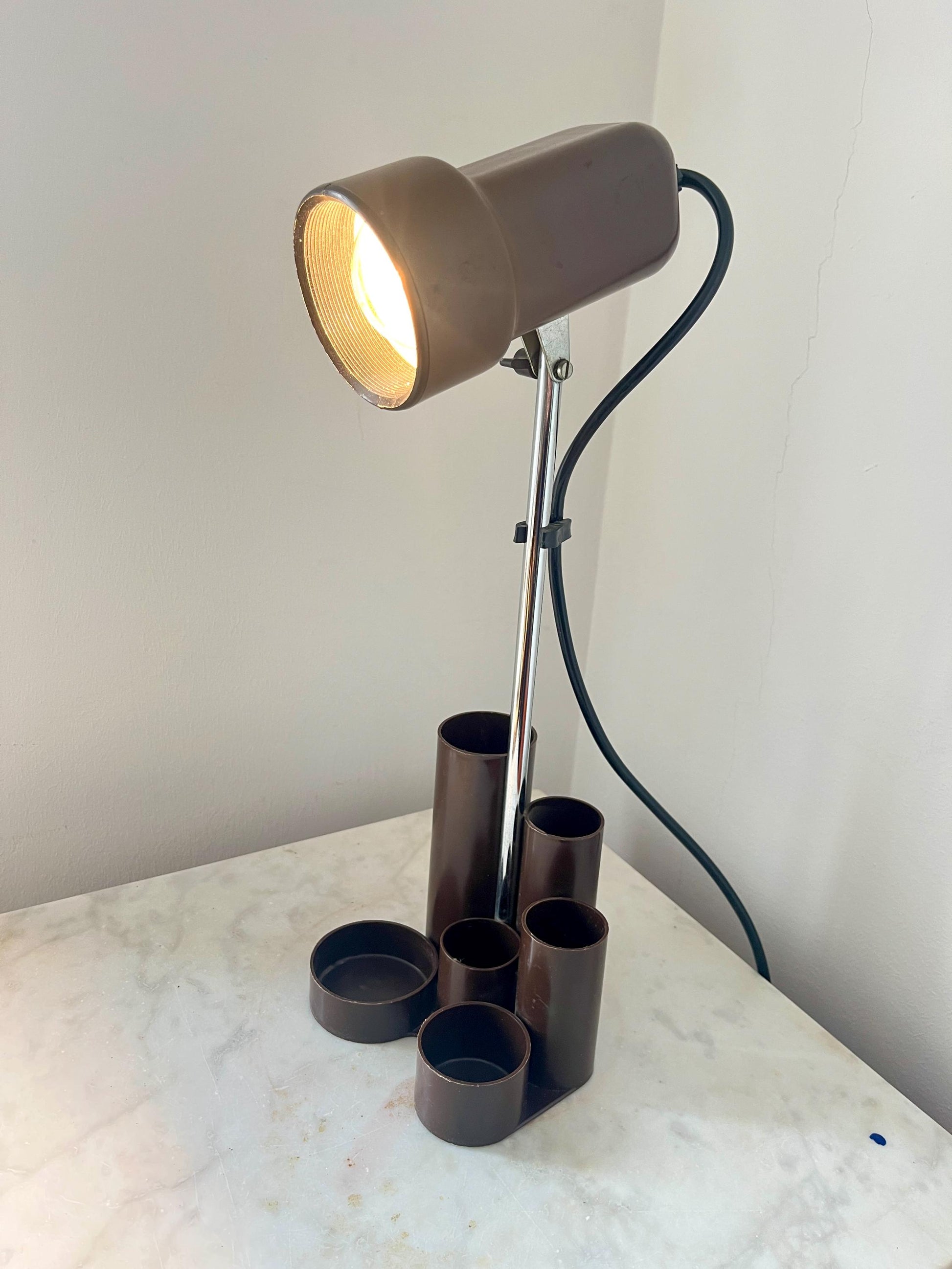Space Age Desk Lamp with Integrated Organizer, Brown, 1970s