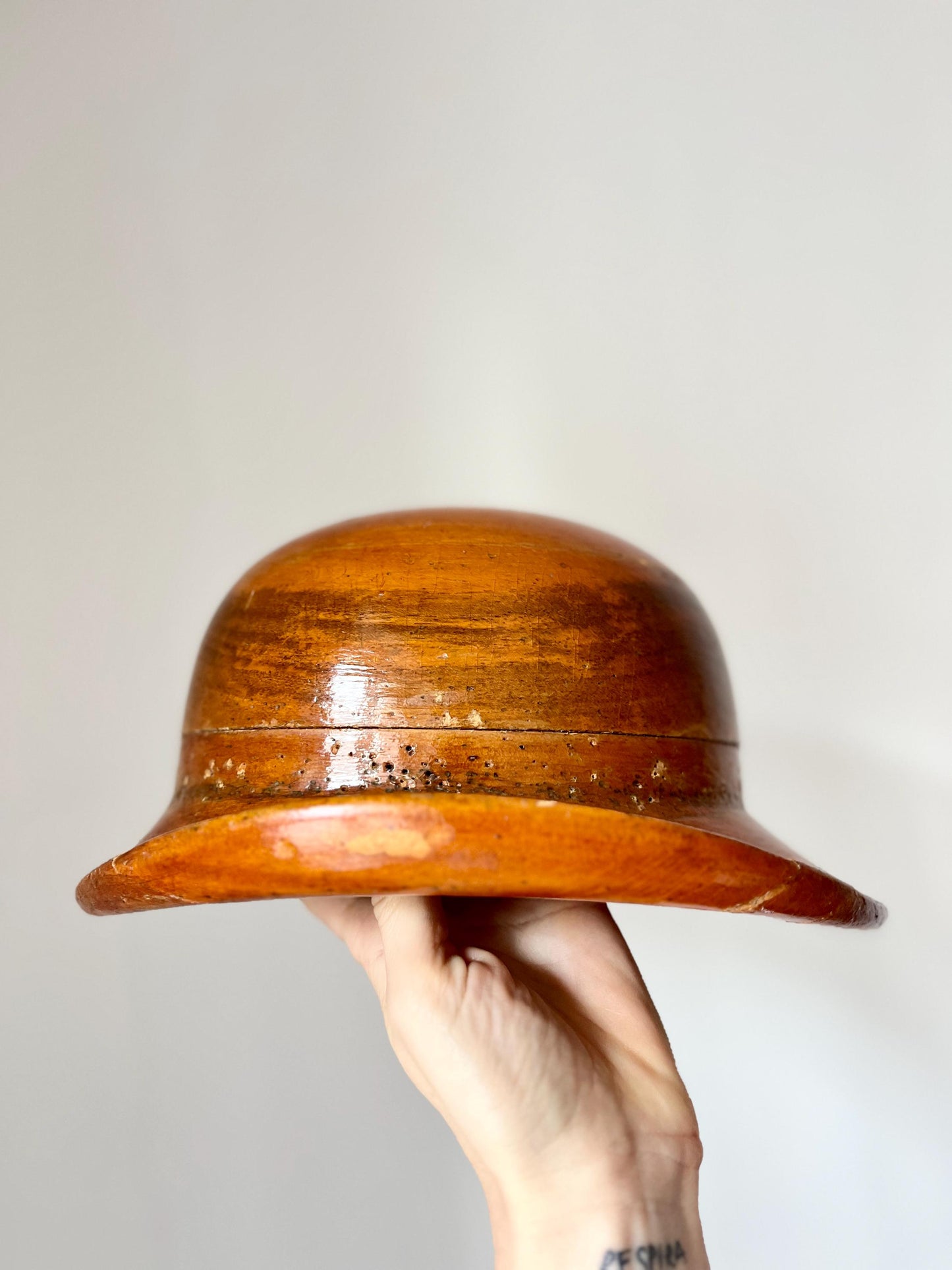 Wooden Bowler Hat Block Mould, Millinery Tool, Early 20th Century