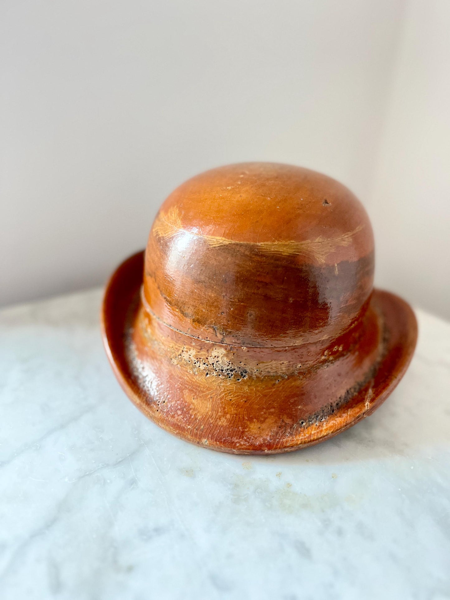 Wooden Bowler Hat Block Mould, Millinery Tool, Early 20th Century