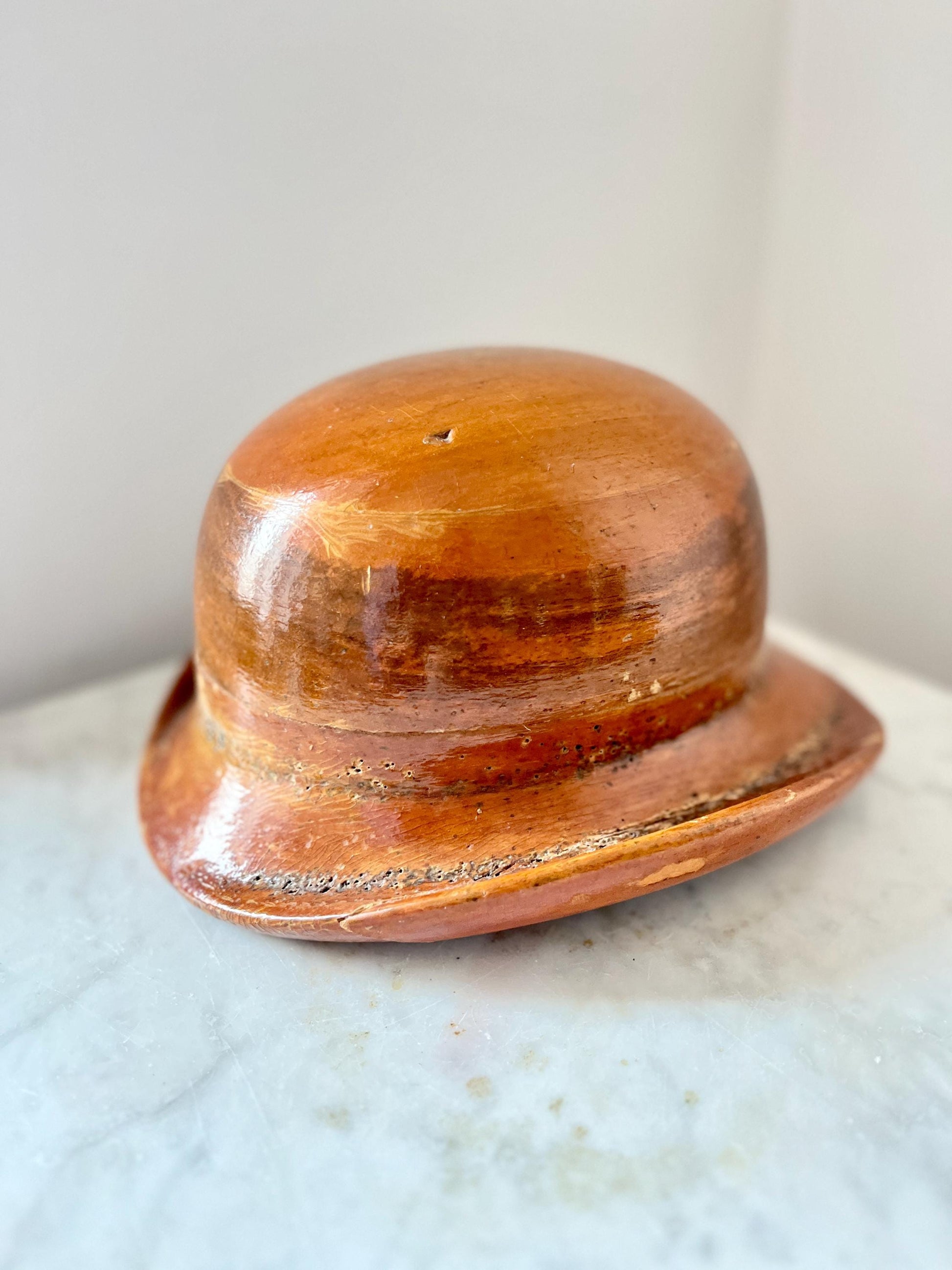 Wooden Bowler Hat Block Mould, Millinery Tool, Early 20th Century