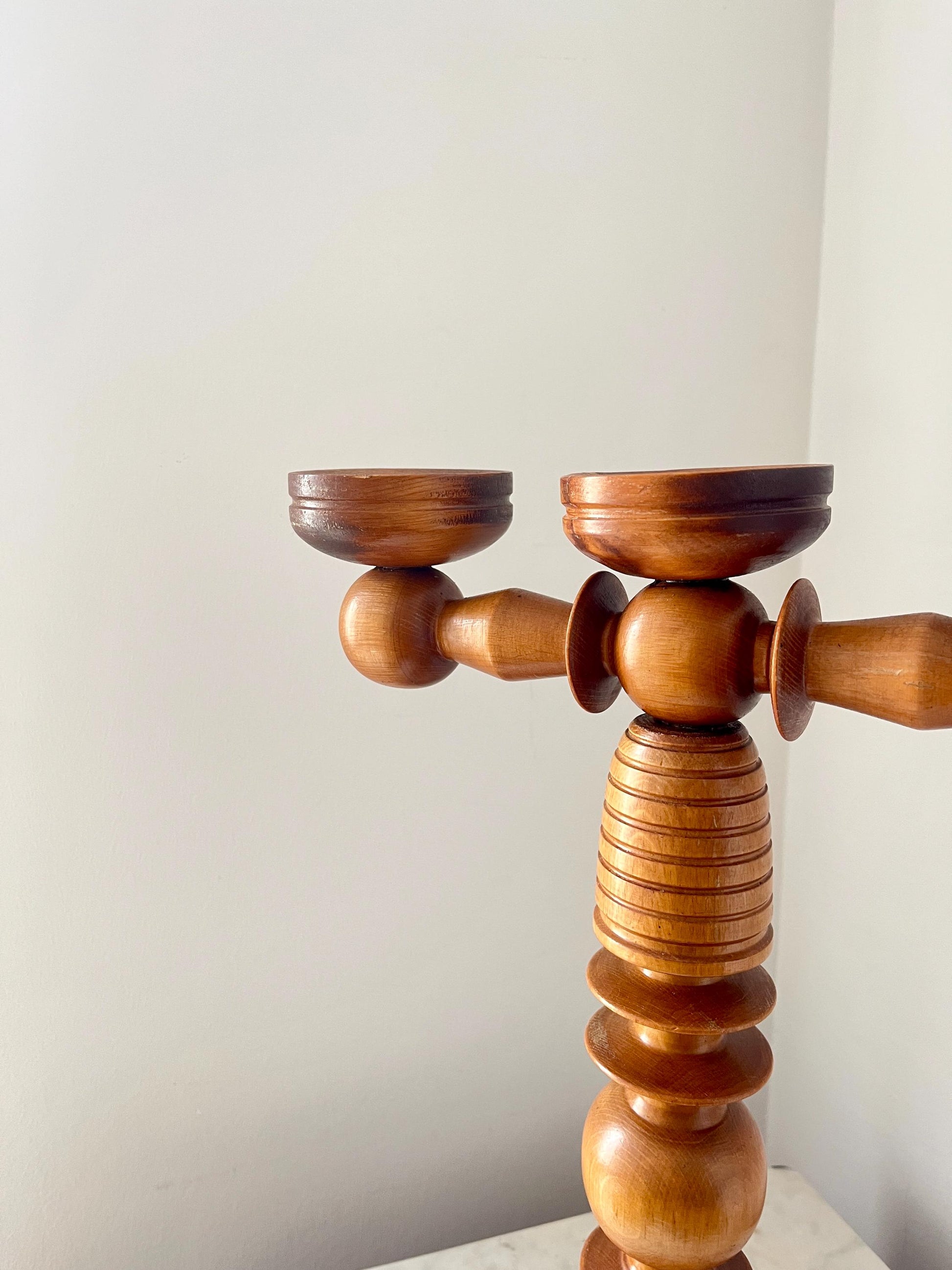 Scandinavian Three-Arm Wooden Candle Holder, Sweden, 1960s