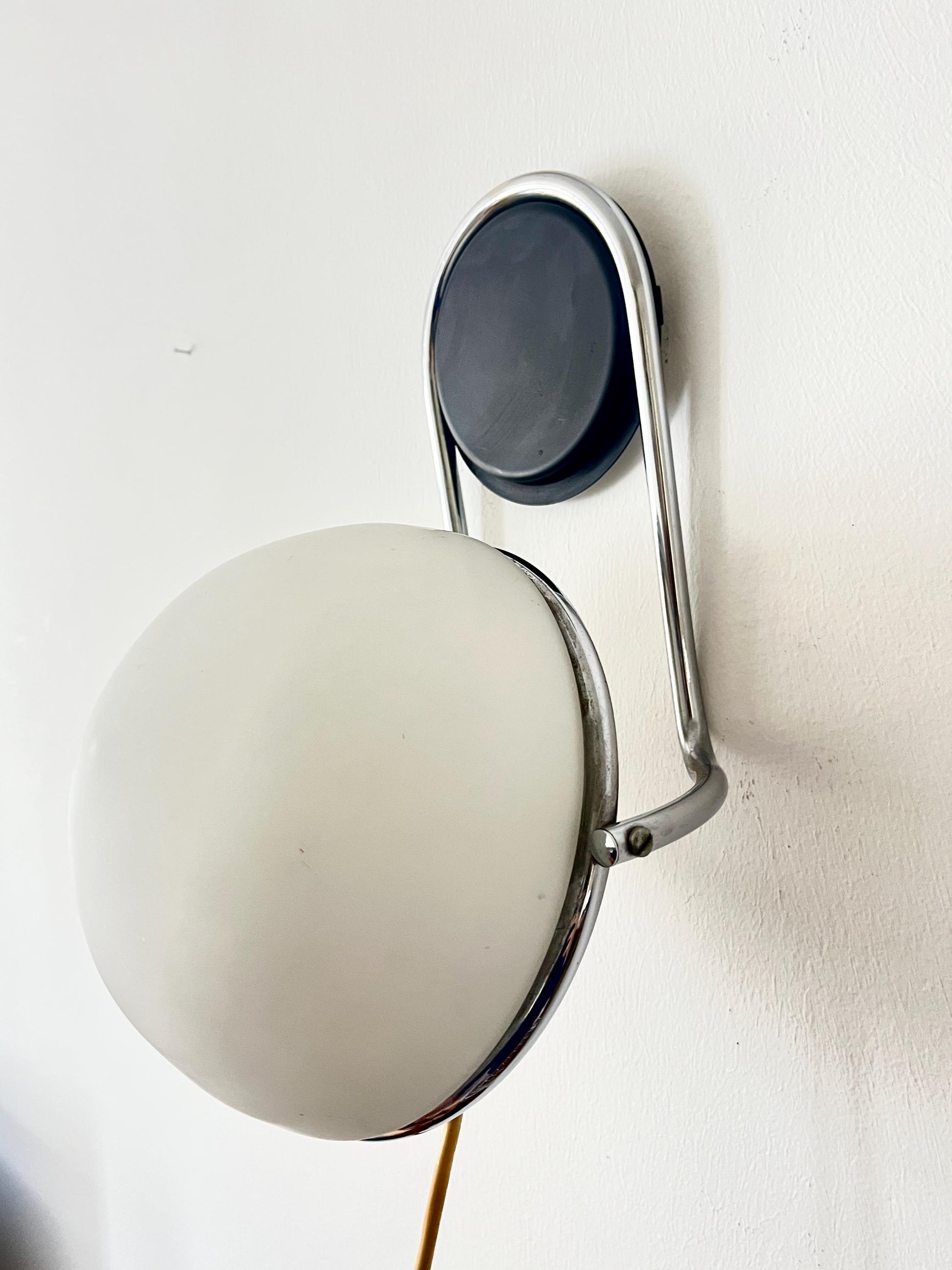Italian Space Age Adjustable Wall Lamp, Chrome & Glass, 1970s